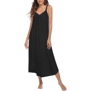 Sleeveless V Neck Maxi Dress Black Casual‎ Summer Beach Cover Up
